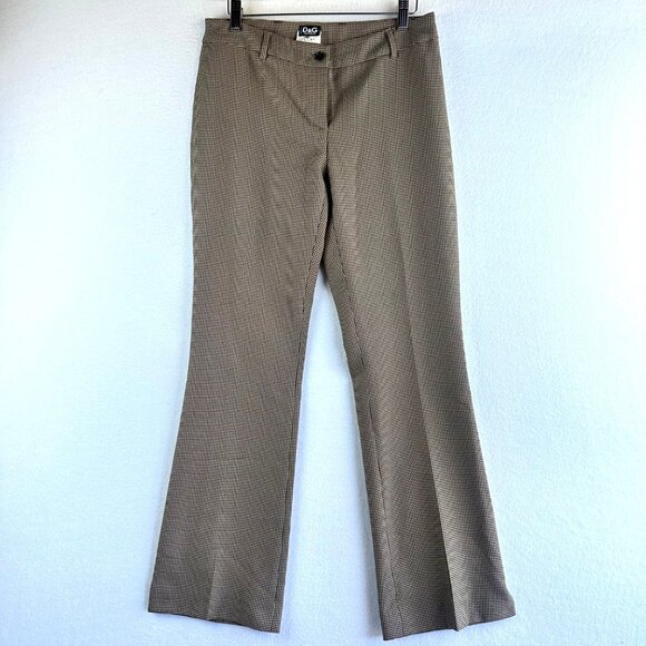 Vintage D&G Dolce & Gabbana Pants Womens Size 28 Tan Houndstooth Trouser Flare - Picture 1 of 15